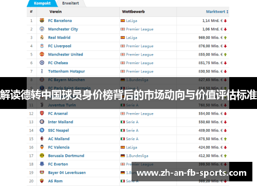 解读德转中国球员身价榜背后的市场动向与价值评估标准